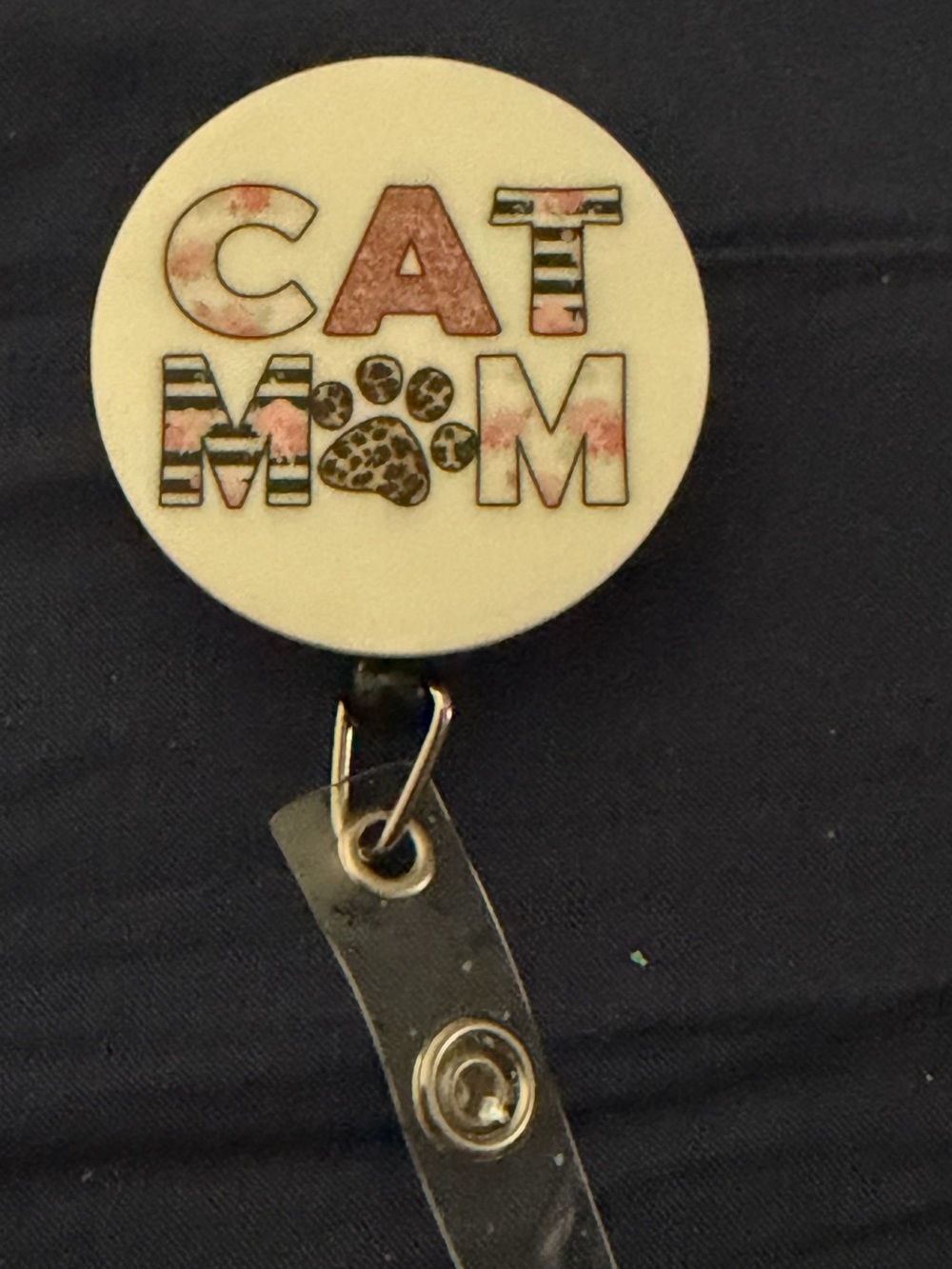 Cat Mom Retractable Badge Reel - Floral Pink Design